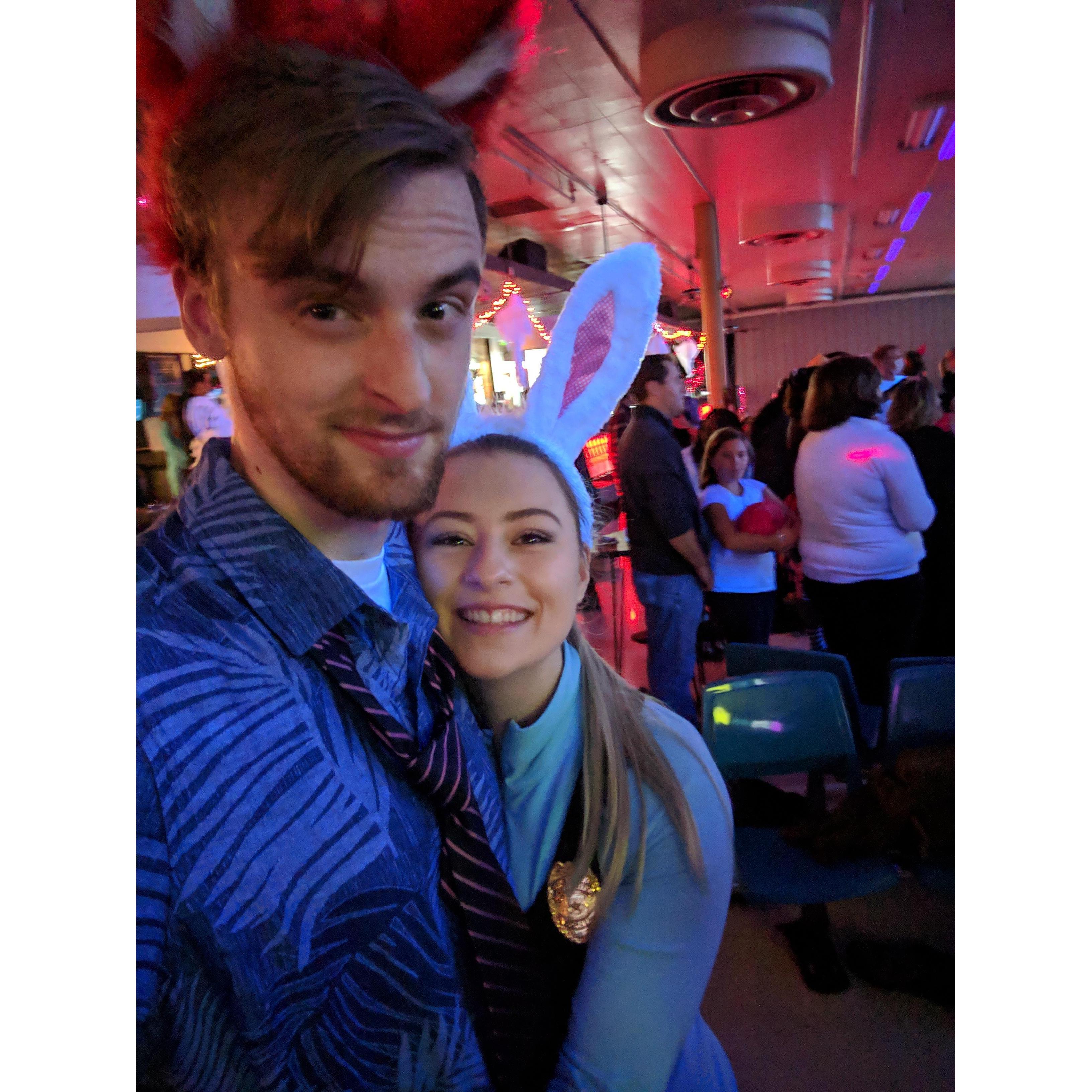 First Halloween together. They dressed up as Judy Hops and Nick Wilde from the movie Zootopia.