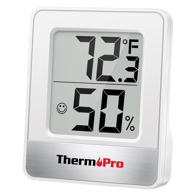 ThermoPro TP49W Mini Hygrometer Thermometer with Large Digital View Indoor Thermometer Humidity Gauge Monitor for Greenhouse Cellar in White