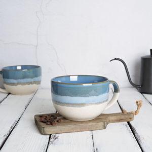 Bosmarlin Ceramic Jumbo Coffee Mug Set of 2, 23 Oz (Blue)