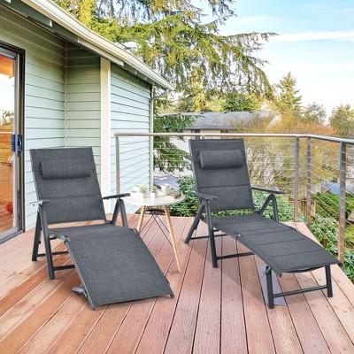 Costway 2PCS Aluminum Patio Chaise Lounge Reclining Chair w/ 7 Backrest Positions