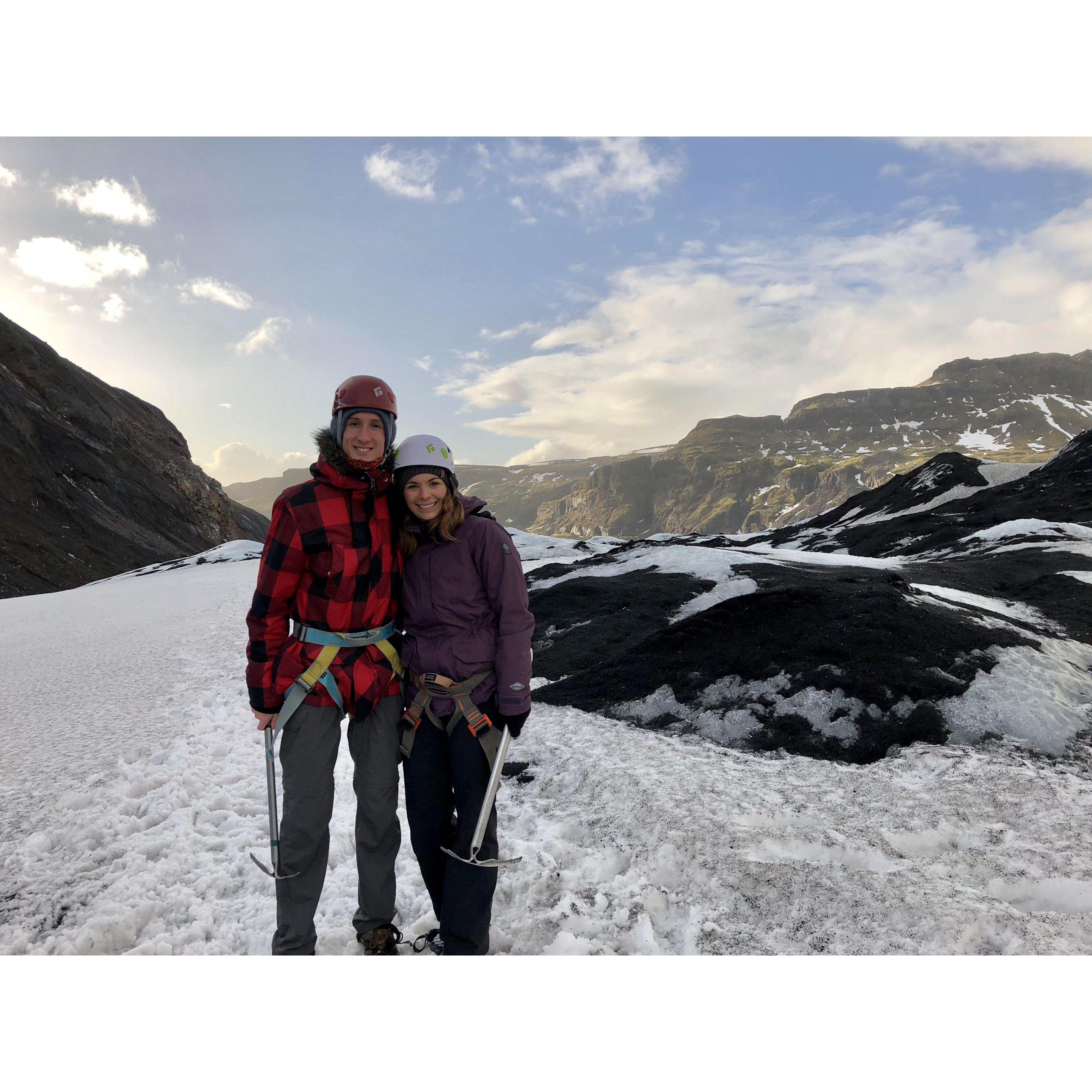 Hiking a glacier in Iceland
