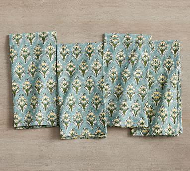 Shyla Blue Block Print Cotton Napkins - Set of 4