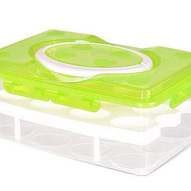 2 Tiers Egg Container Deviled Egg Carrier Eggs Holder with Handle Fridge Freezer Storage by DELIFUR (Green)