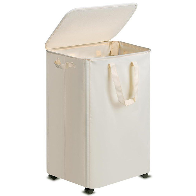 Vincona Slim Laundry Hamper with Lid and Wheels, Small Rolling Laundry Basket with Handle for Small Spaces, Tall Dirty Clothes Hampers for Dorm, Bathroom and Bedroom, 95L, Beige