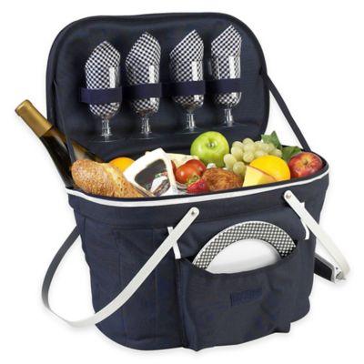 Picnic at Ascot Collapsible Insulated Picnic Basket for 4 in Navy