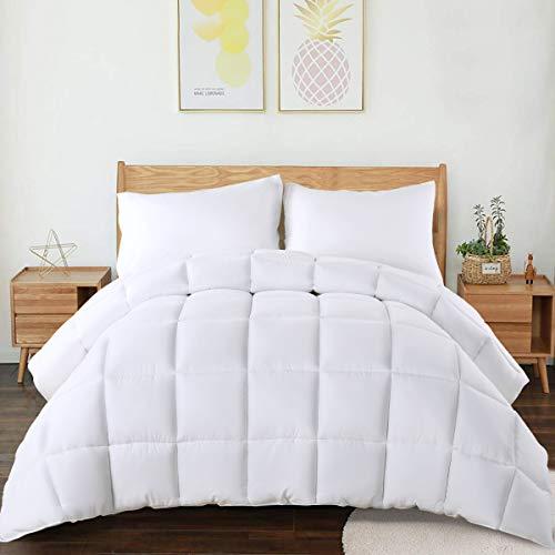 CHOKIT All Season Queen Comforter Soft Quilted Down Alternative Duvet Insert with Corner Loops,Box Stitched Reversible Fluffy Hotel Collection, White, 88 X 88 Inches
