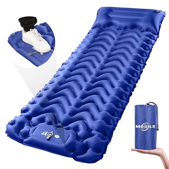 MOXILS Sleeping Pad Ultralight Inflatable Sleeping Pad for Camping, 75''X25'', Built-in Pump, Ultimate for Camping, Hiking - Airpad, Carry Bag, Repair Kit - Compact & Lightweight Air Mattress(Blue)