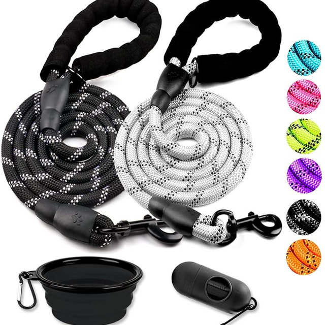 COOYOO 2 Pack Dog Leash 6 FT Heavy Duty - Comfortable Padded Handle - Reflective Dog Leash for Medium Large Dogs with Collapsible Pet Bowl