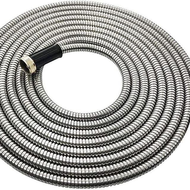Benchmark DesignWare- Stainless Steel Garden Hose (50ft): 304 Stainless Steel with Premium Brass Connectors - Ultra Durable, Lightweight, Rust Proof, Flexible, Kink-Free, and UV Resistant