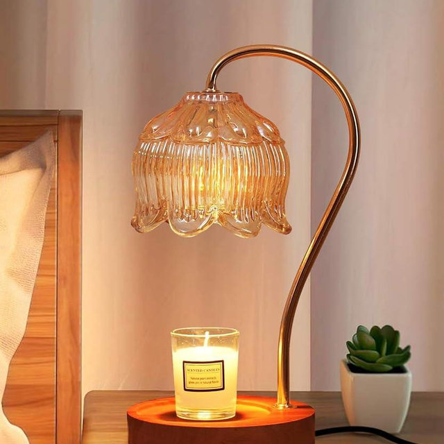 AIKAMI Candle Warmer Lamp Dimmable with Timer : Electric Glass Candle Lamp Warmer with 2 * 50W Bulbs,Wax Melter Warmer Lamps for Jar Candle Scented Candle Holders,Wooden Base
