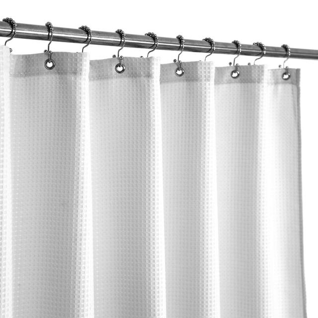Waffle Weave Fabric Shower Curtain - White Cloth Shower Curtains for Bathroom, Water Repellent, Hotel Spa Luxury with Pique Pattern, 71 x 72 Inches Decorative Bathroom Curtain