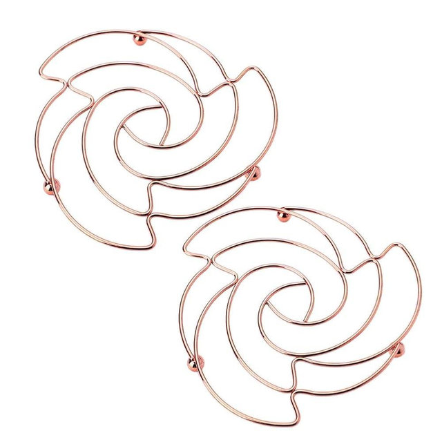 Turbokey Decorative Kitchen Trivet Heat Resistant Pads for Kitchen Counter Pots Metal Trivets for Hot Pots and Pans Stainless Steel Cooling Rack Cookware Trivet Holder Stand(Set of 2, Rose Gold)