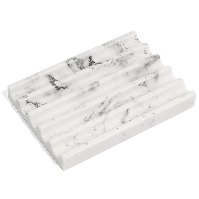 DAY1 Artisanal Marble Design Soap Dish for Bar Soap - Rectangle Stone Soap Tray & Saver for Shower - Bar Soap Holder for Bathroom, Kitchen, Sink and SPA with Non Slip Feet (White)