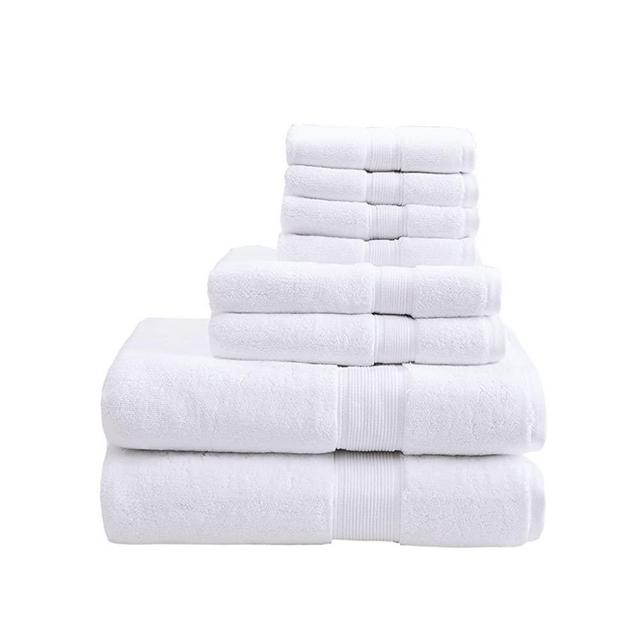 MADISON PARK SIGNATURE 800GSM 8 Piece 100% Cotton Towel Set for Bathroom, 2 Bath Towels, 2 Hand Towels, 4 Washcloths, Premium Long Staple Pile, Spa Luxurious Design, White