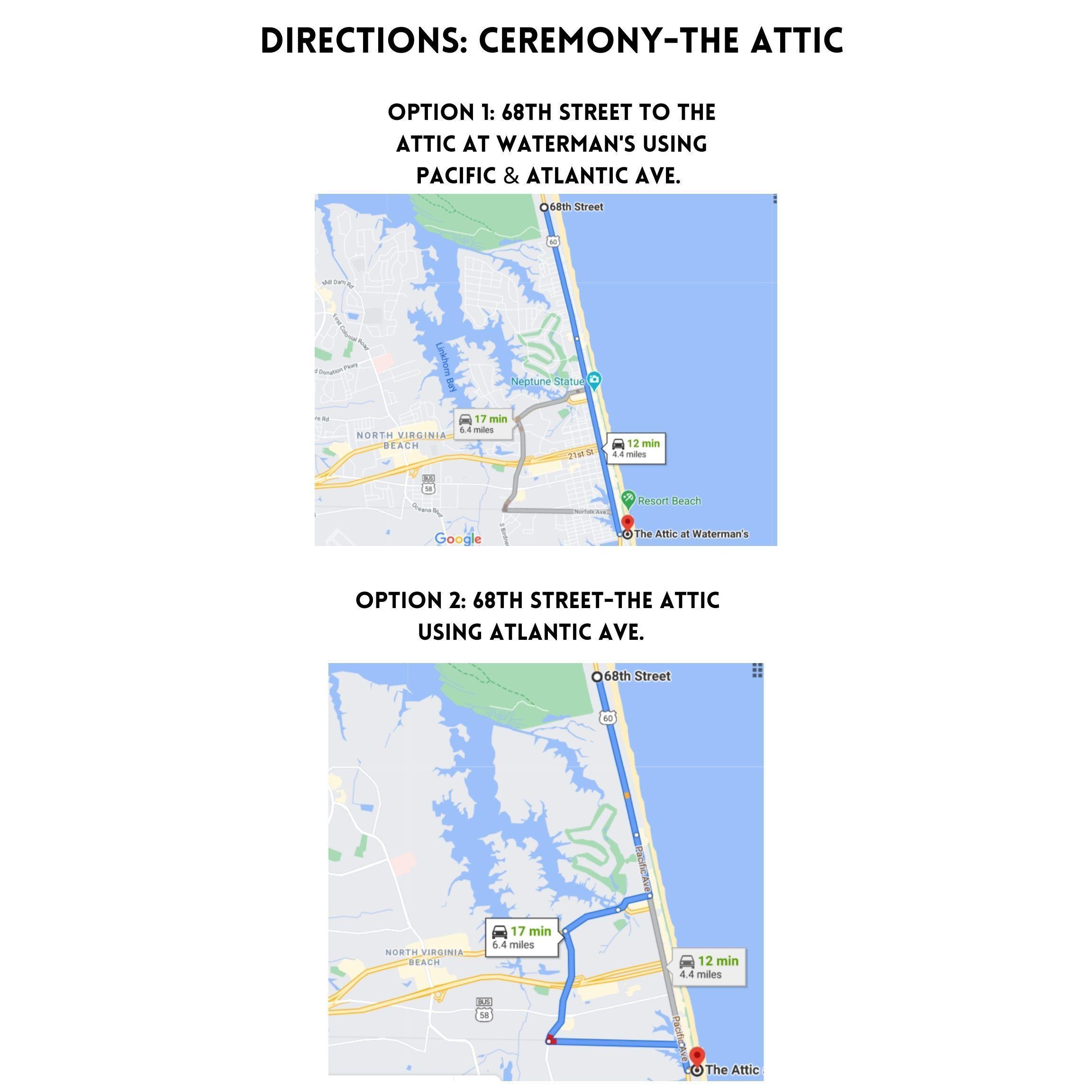 Directions from the ceremony to The Attic at Waterman's