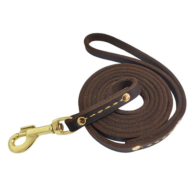 Leather Dog Leash 6 ft x 1/2 inch Heavy Duty Genuine Leather Dog Training Leash Soft and Strong Leather Leash for Small and Medium Dogs Brown