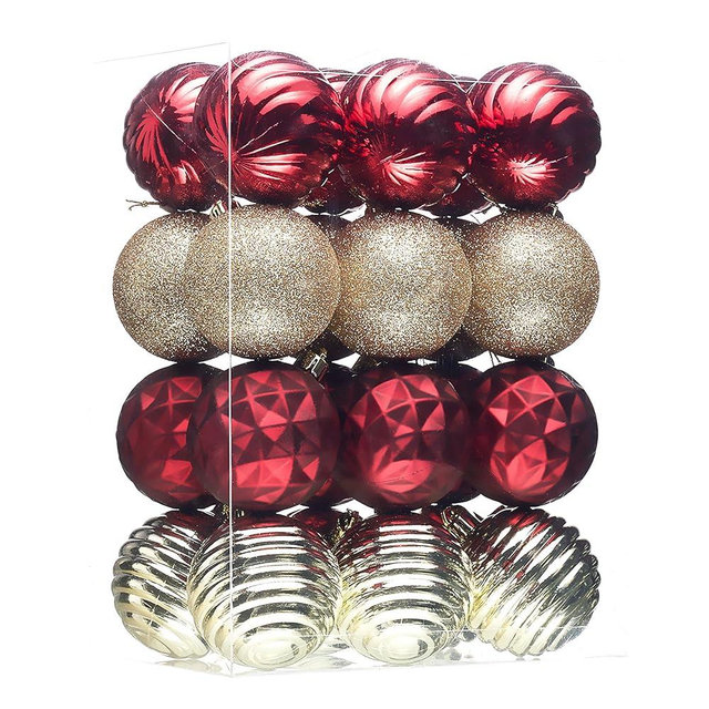 Valery Madelyn Christmas Ornaments Tree Decorations Set, 24ct Burgundy Red Gold Shatterproof Ball Ornaments, 2.36" Hanging Ornament Bulk for Xmas Holiday Party Decor
