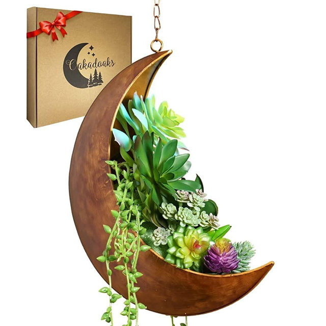 Hanging Moon Planter for Moon Room Decor – Bedroom, Bathroom,Nursery -Great for Succulents,Air Plant,Mini Cactus,Faux,Artificial Plants-12” Boho Rustic Metal Planters,Gifts for Women,Teens,Birthdays