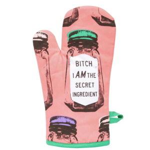 Blue Q B*tch I Am The Secret Ingredient Funny Oven Mitts, Home Kitchen Gifts, Cooking Accessories, Super-Insulated Quilting, Comfy Natural-Fitting Shape, Pot Holders, 100% Cotton, Size 12.5"L x 7.5"W