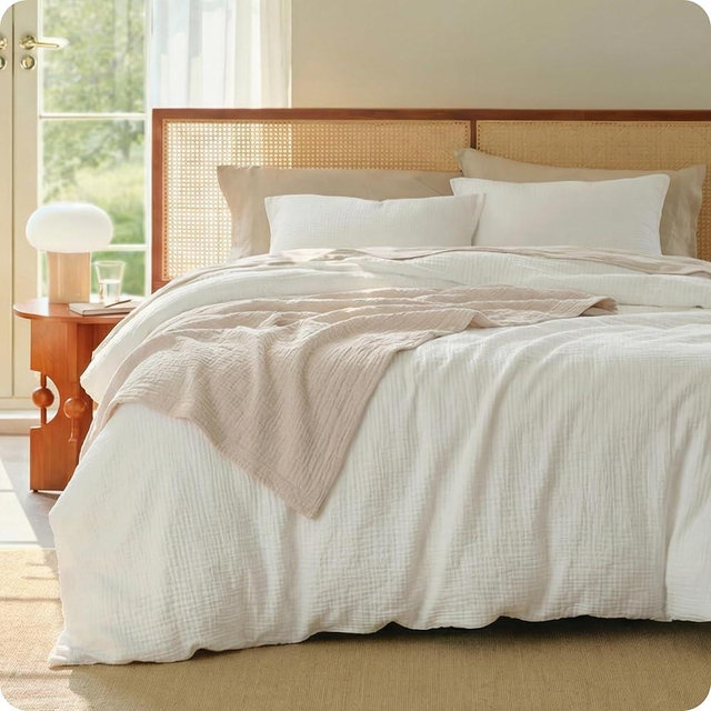 Bedsure Muslin Duvet Cover King Size - 100% Cotton 3-Layer Gauze Duvet Cover PureWoven Ultra-Soft & Breathable Bedding Set with Zipper Closure and 8 Corner Ties (Bright White, King, 104"x90")