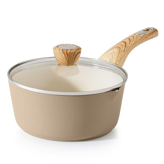 SENSARTE Ceramic Nonstick Sauce Pan with Lid, 2.5 Quart Saucepan with Double Spout, Large Cooking Pot, Non toxic Kitchen Sauce Pot, Non stick Saucier Pan, Induction Cookware, PFOA PTFE PFAS Free