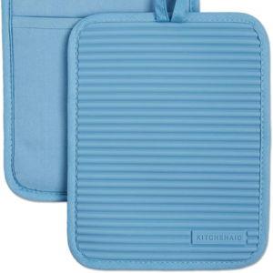 KitchenAid Ribbed Soft Silicone Pot Holder 2-Pack Set, Blue Velvet, 7"x9"