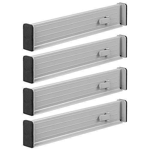 mDesign Adjustable, Expandable Drawer Organizer/Divider - Foam Ends, Strong Secure Hold, Locks in Place - for Bedroom, Bathroom, Closet, Office, Kitchen Storage - 2.5" High, 4 Pack - Gray/Black