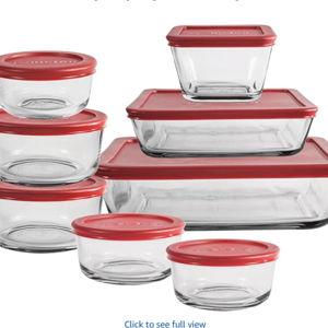 Anchor Hocking 16 Piece Glass Storage Containers with Lids (8 Glass Food Storage Containers & 8 Red SnugFit Lids)