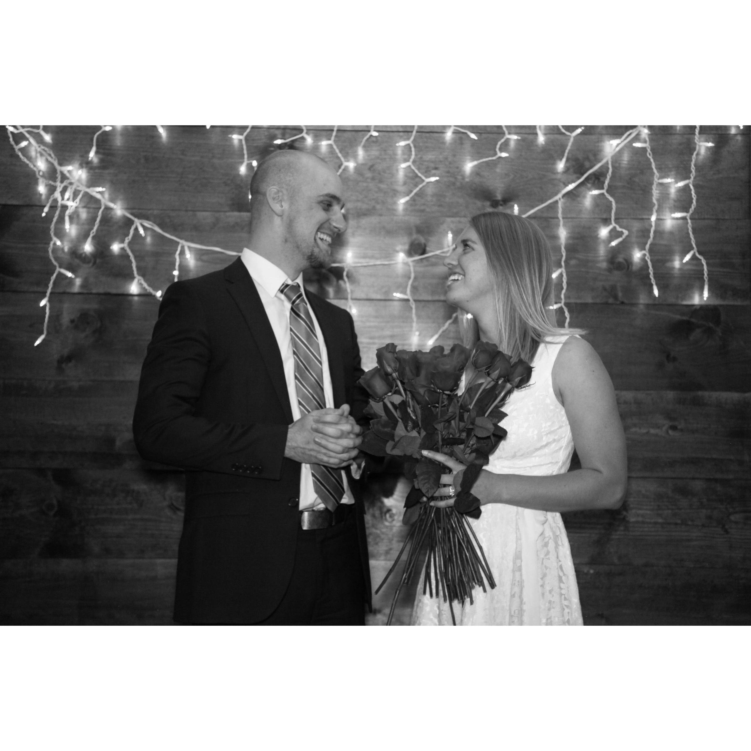 He had 34 red roses for the youth students to give to her after she said yes