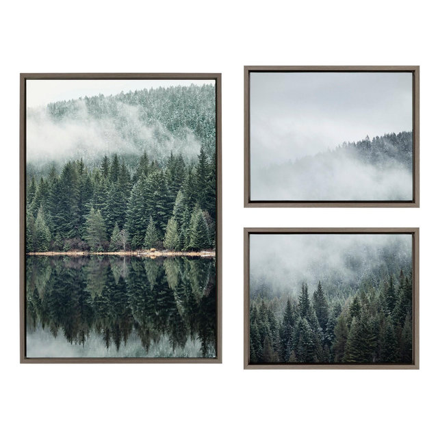 Sylvie Evergreen Reflections in Fog Canvas Art Set by F2 Images Gray - Kate & Laurel All Things Decor