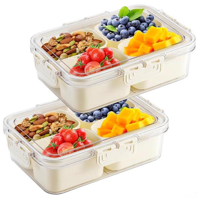 2 Pack Divided Serving Tray with Lid and Handle, Snackle Box Container mit 4 Compartments Clear Serving Platters and Trays,Snack Platters for Veggie Fruits Snacks Nuts, for Picnic Party Travel
