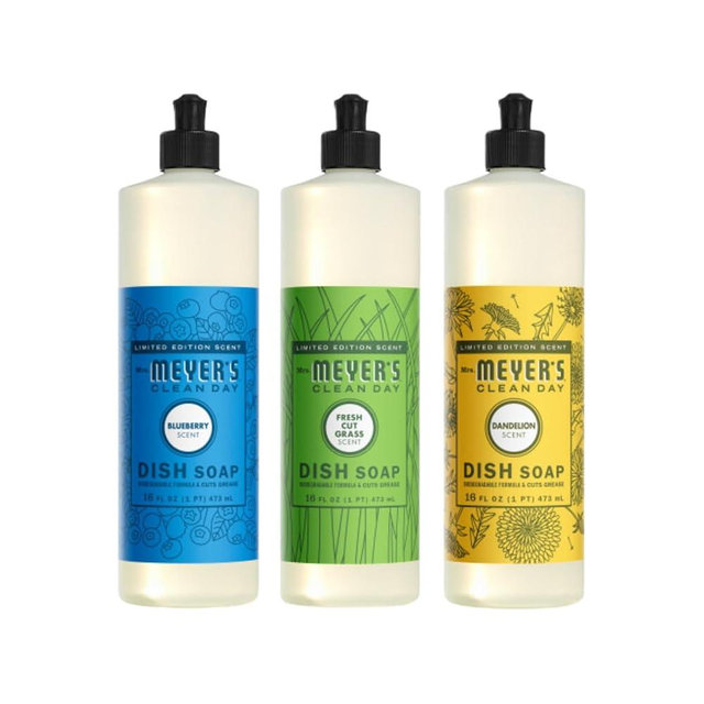 Mrs. MEYER'S Clean Day Dish Soap 16 FL OZ Each, Fresh Cut Grass, Blueberry, Dandelion, 1 CT (Variety Pack)