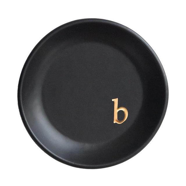 COLLECTIVE HOME - Ceramic Jewelry Tray, Decorative Trinket Dish for Rings Earrings Necklaces Bracelet Watch Keys, Birthday Mother's Day Christmas Gift for Women, 4.75", Black Surface (b)