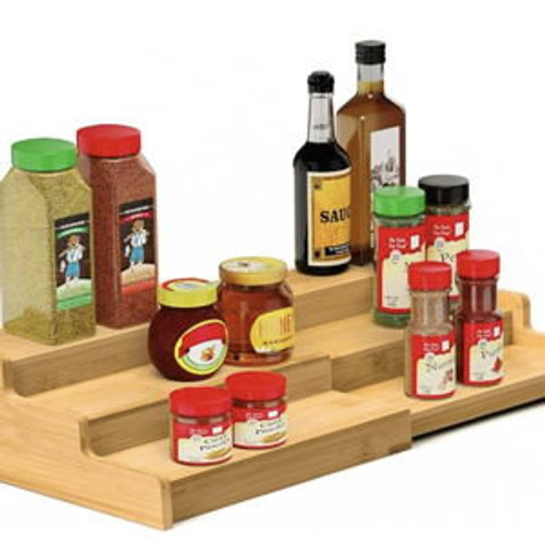 Spice Rack, 3-Tier Expandable Bamboo Spice Rack Organizer for Cabinet - Kitchen, Pantry and Cupboard Storage Organizer