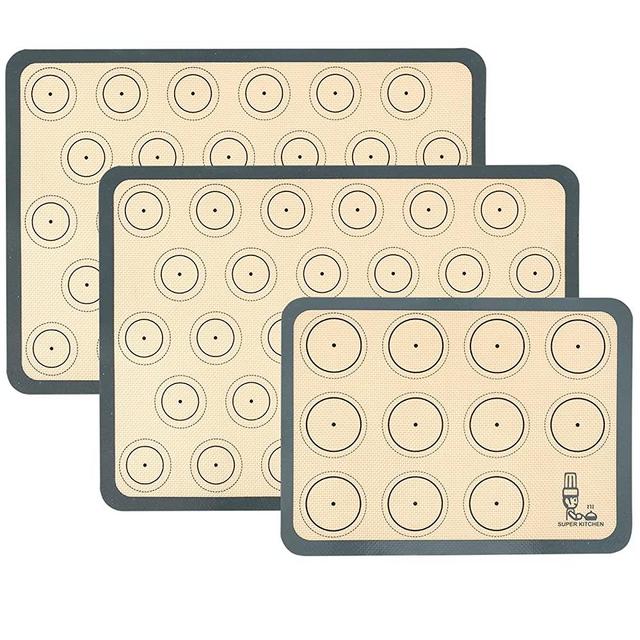 Silicone Baking Mat Macaron - Set of 3 (2 Half Sheet Liners and 1 Quarter Sheet), Non Stick Silicon Cookie Oven Liner For Macaroons, Bake Pans, Pizza, Toaster, Cake and Bread Making (16.5x11.6, Grey)