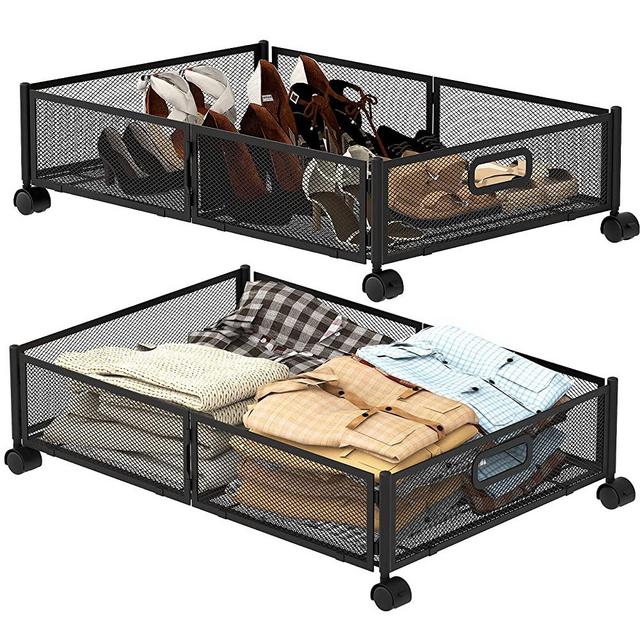 Under Bed Storage Containers,2 Pack Foldable Underbed Storage Containers with Handles and Wheels,Folding Bed Shoes Clothes Organizer,Easy Assembly Underbed Storage for Toy,Bedding,Bedroom(Black)