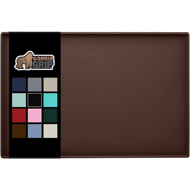 Gorilla Grip 100% Waterproof Raised Edge BPA Free Silicone Pet Feeding Mat, Dog Cat Food Mats Contain Spills Protects Floors, Placemats for Cats and Dogs Water Bowl, Pets Accessories 18.5x11.5 Brown