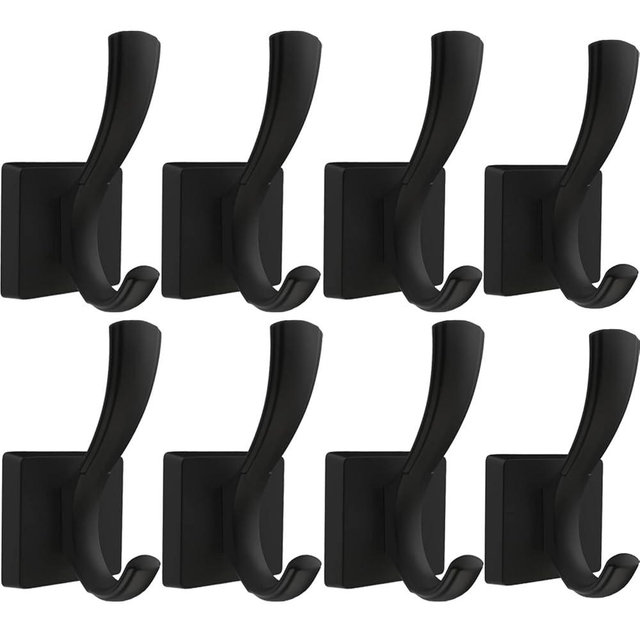 TOFIIGREM Black Wall Hooks Coat Hook, Bath Robe Hooks Heavy Duty Thick Towel Hooks, Wall Mount Hooks Bathroom Entryway Mudroom Hooks for Hanging Coats Key Robe Hat Backpack (8 Pack, Black)