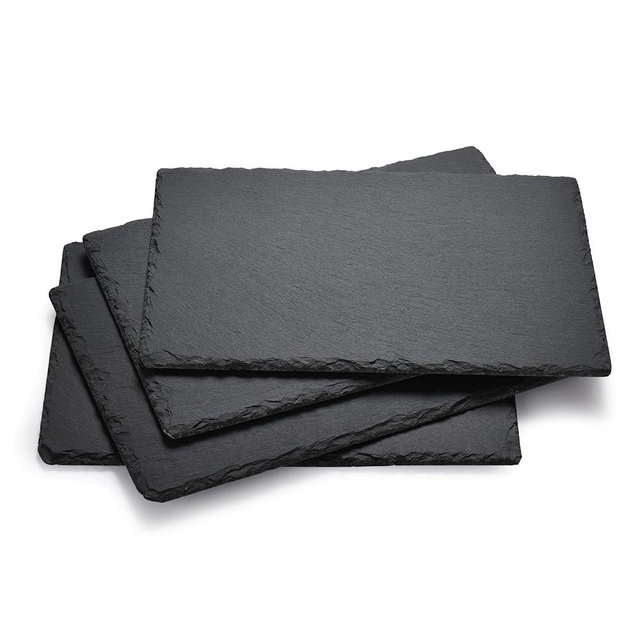Bruntmor Slate Cheese Boards with 2 Chalks - Black Stone Plates - Slate Platter Tray - Charcuterie Boards - Display Chalkboard for Charcuterie, Meat, Cake - Set of 4 - Black - 12'' x 8''