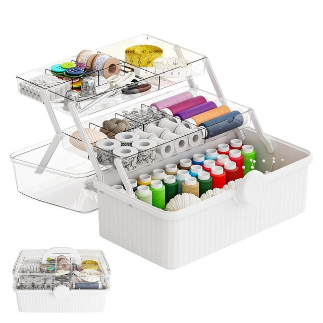 SuoXing 3-Layer Plastic Craft Box and Art Supply With Handled,Portable Ivf Medication Organizer,First Aid and Medicine Box,Multipurpose Hair Organizer for Girls Hair Stuff/Craft Tool,White