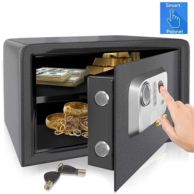 SereneLife Electronic Fingerprint Fire Lock Fireproof Digital Home Combination Box Steel Alloy Drop Safe Includes Keys, SLSFE18FP