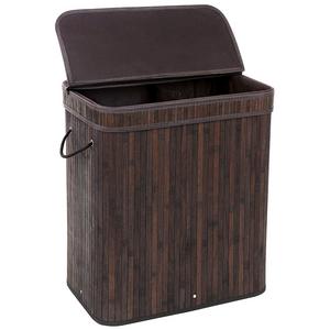 Songmics - SONGMICS Divided Bamboo Laundry Basket Double Hamper with Lid Liner and Handles Two-Section Clothes Storage Rectangular Dark Brown ULCB64B