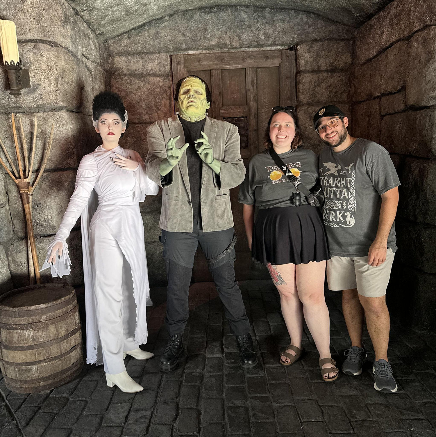 Us meeting the meeting the Bride and Frakenstein's Monster.