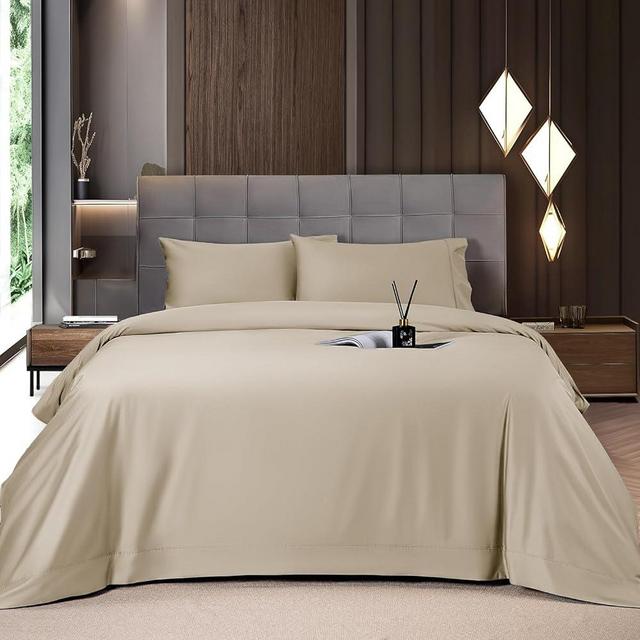 Shilucheng 4-Piece Sheets Set，Rayon Derived from Bamboo_，Cooling & Breathable Bed Sheets, Silky Bedding Sheets & Pillowcases, 16 Inch Deep Pockets (California King,Beige)