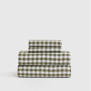 European Linen Gingham Sheet Set - Queen, Olive