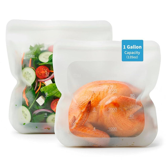 Reusable Premium Silicone Food Storage Gallon Bag 135oz,XXL - 2 PCS Food Storage Bag,Freezer Container,Sous Vide,Kitchen Organization,And Meal Prep Bags Microwave,Dishwasher,Oven Safe, BPA Free