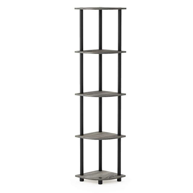 Furinno Turn-N-Tube 5 Tier Corner Display Rack Multipurpose Shelving Unit, French Oak Grey/Black