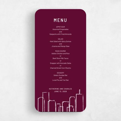 Red Rounded Wedding Menu - Chicago Skyline
