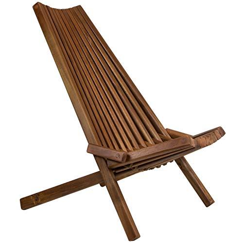 CleverMade Tamarack Folding Wooden Outdoor Chair - Foldable Low Profile Acacia Wood Lounge Chair for the Patio, Porch, Deck, Lawn, Garden or Home Furniture - No Assembly Required