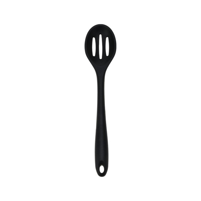 Unique Bargains Spoon Hand Wash Only Large Slotted Spoon Silicone 10.6" 1 Pc Black